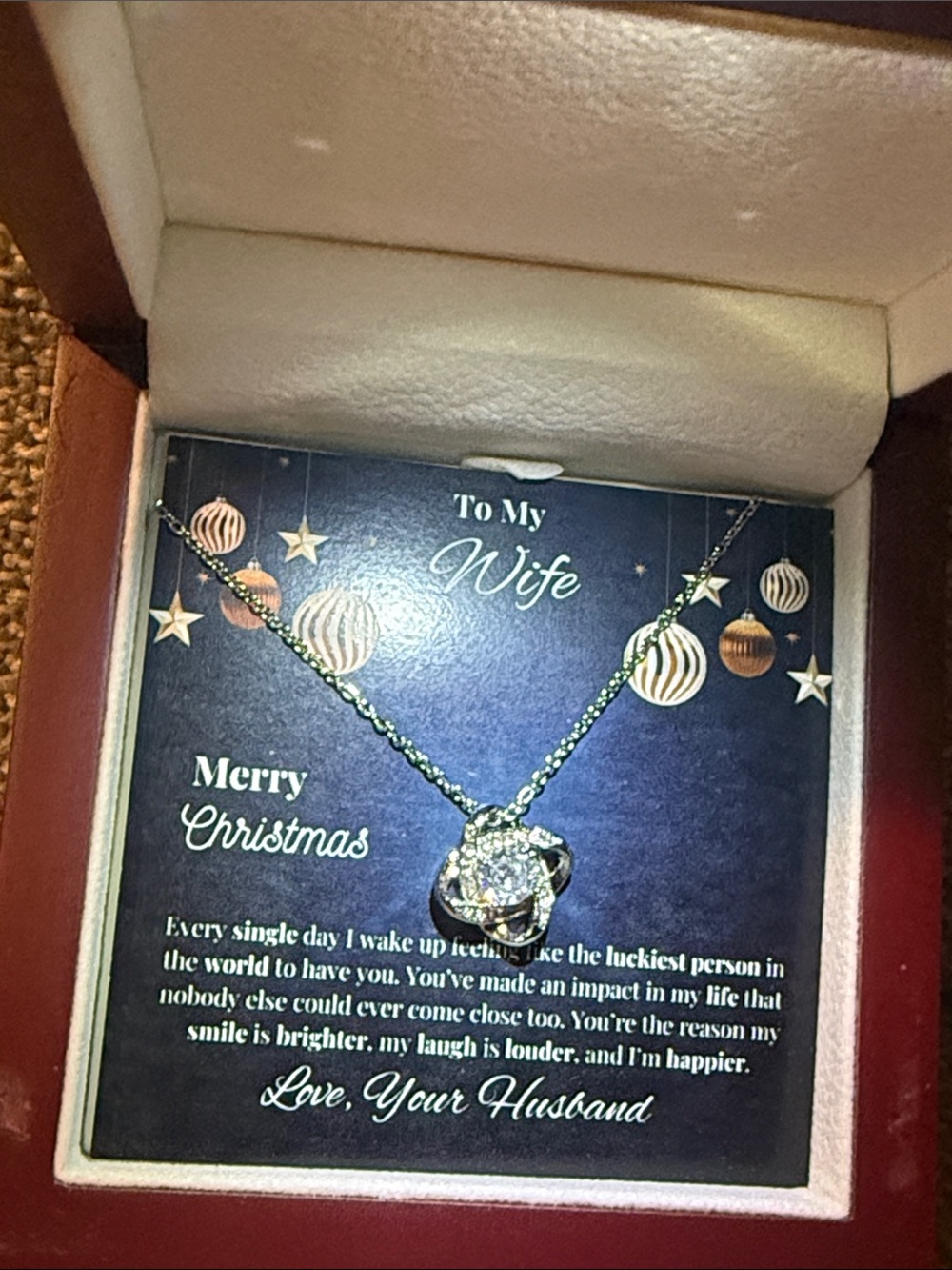 Sterling Silver Clear Crystal Pendant Necklace for Wife - Merry Christmas Gift